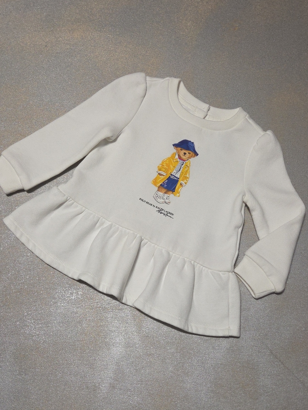 Polo by Ralph Lauren Cream Peplum Sweatshirt with Yellow Bear Graphic